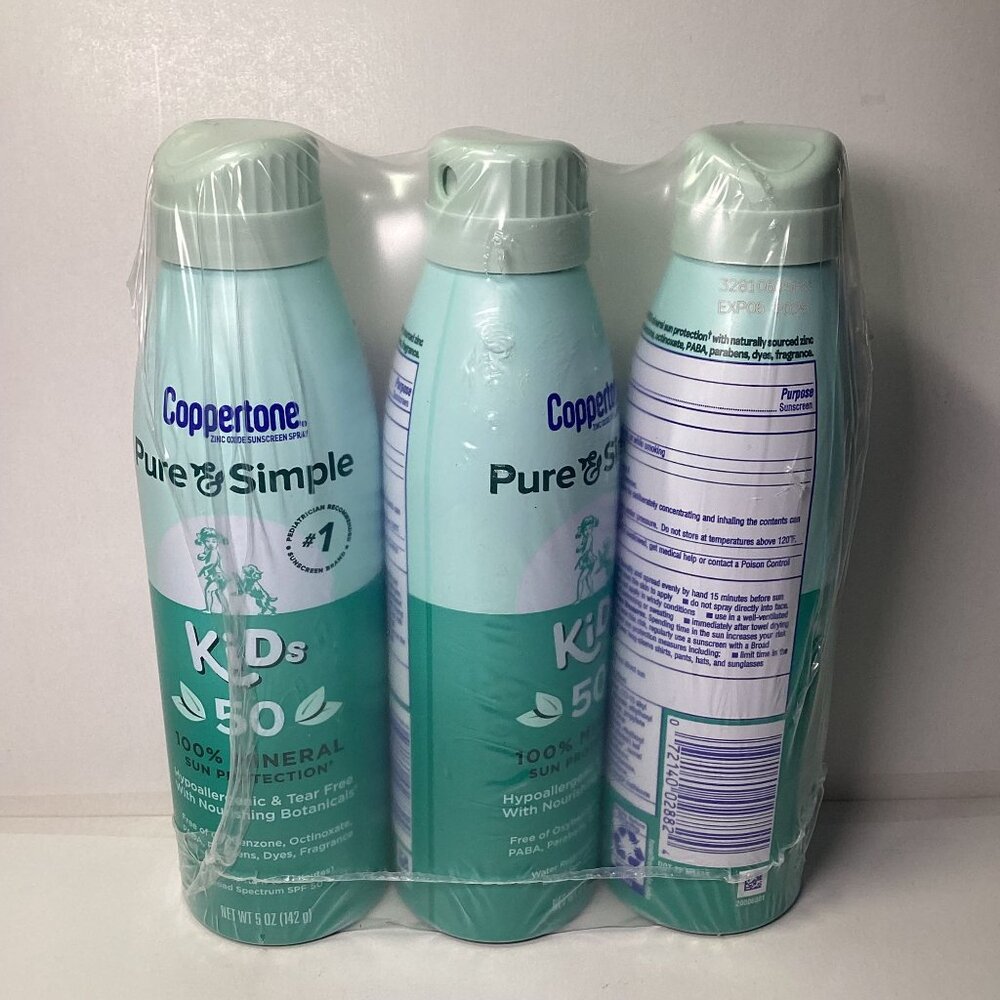 Coppertone Pure & Simple Kid's 100% Mineral Sun Protector 50 - New 3 Bottles